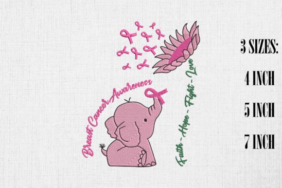 Breast Cancer Sunflower Pink Elephant Embroidery