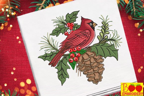 Christmas Tree Cardinal Bird Embroidery Design Review