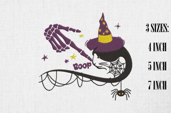 Halloween Skeleton Hand Boop Black Cat Embroidery